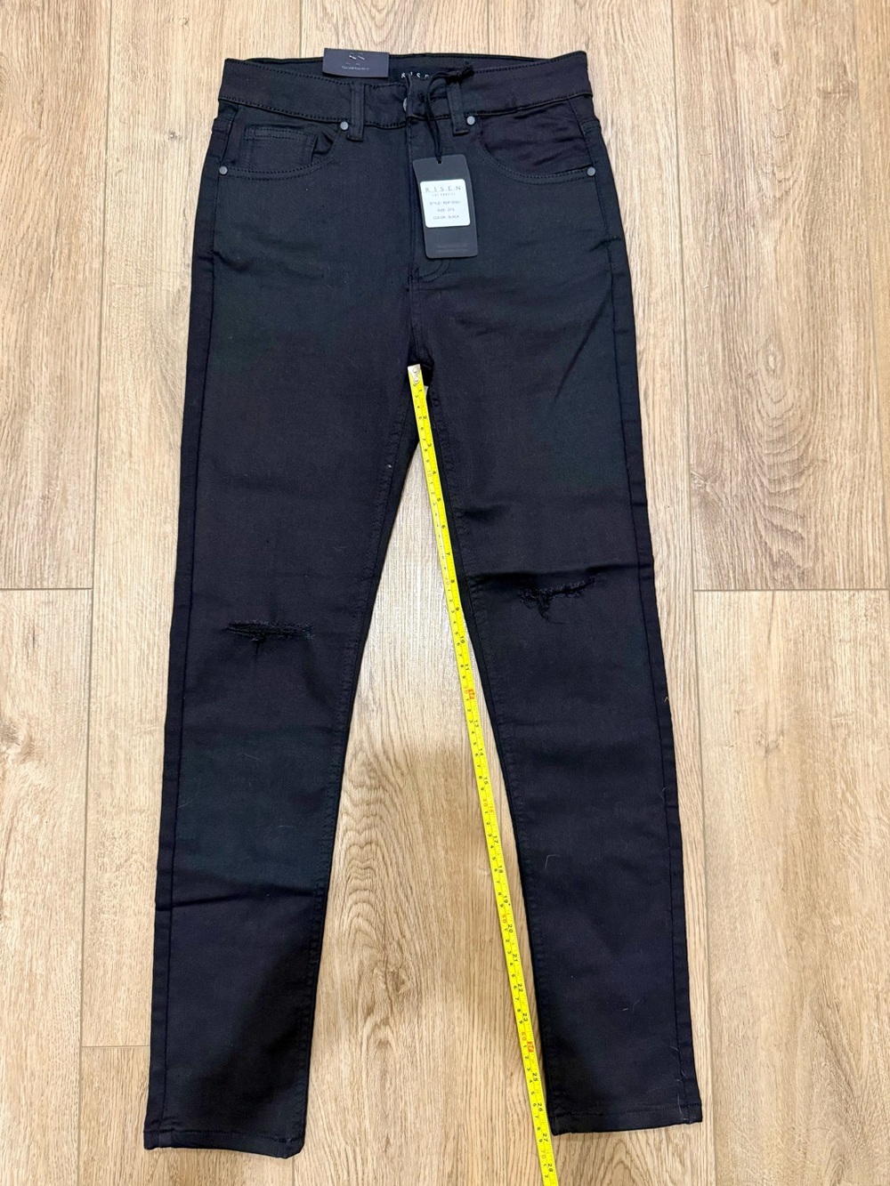 Risen Coated Twill Distressed knee Skinny Jeans NWT 27/5 - Picture 5 of 10